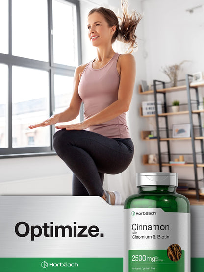 Horbäach Cinnamon with Chromium Picolinate – 2500mg, 250 Capsules, Biotin