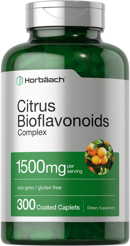 Horbäach Citrus Bioflavonoids Supplement – 1500mg, 300 Caplets | Vegetarian, Non-GMO, Gluten Free | Value Size