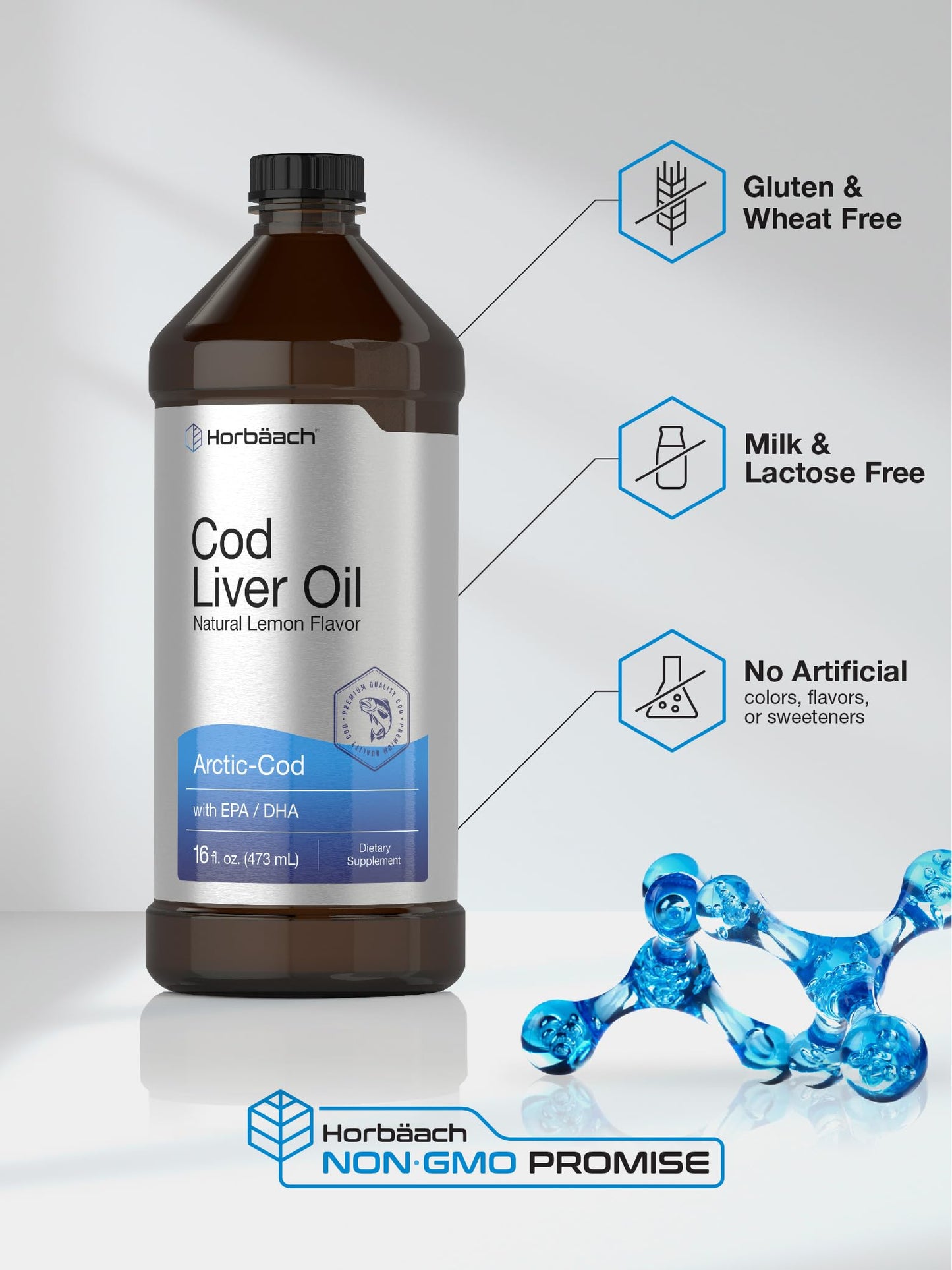 Horbäach Arctic Cod Liver Oil with EPA/DHA - 2 x 16 oz Lemon