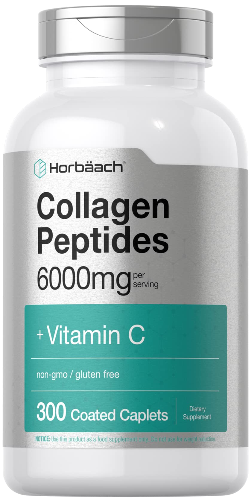 Horbäach Collagen Peptides 6000mg - 300 Caplets | Vitamin C | Hydrolyzed Collagen | Non-GMO, Gluten Free