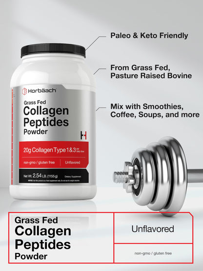 Horbaach Collagen Peptides Powder 40 oz – Unflavored, Grass-Fed Type I & III