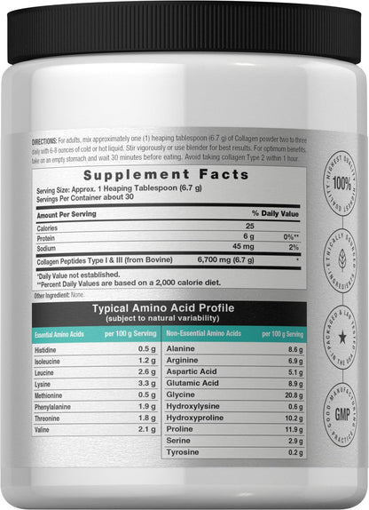 Horbäach Collagen Peptides Powder 7oz – Type I & III, Unflavored, Gluten Free