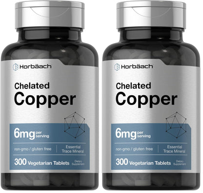 Horbäach Chelated Copper 6 mg - 300 Tablets (Pack of 2) | Vegetarian, Non-GMO, Gluten Free