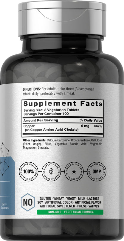 Horbäach Chelated Copper 6 mg - 300 Tablets (Pack of 2) | Vegetarian, Non-GMO, Gluten Free