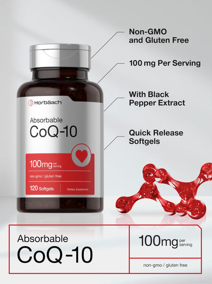 Horbäach CoQ10 100mg Softgels – 120 Count – Non-GMO & Gluten Free