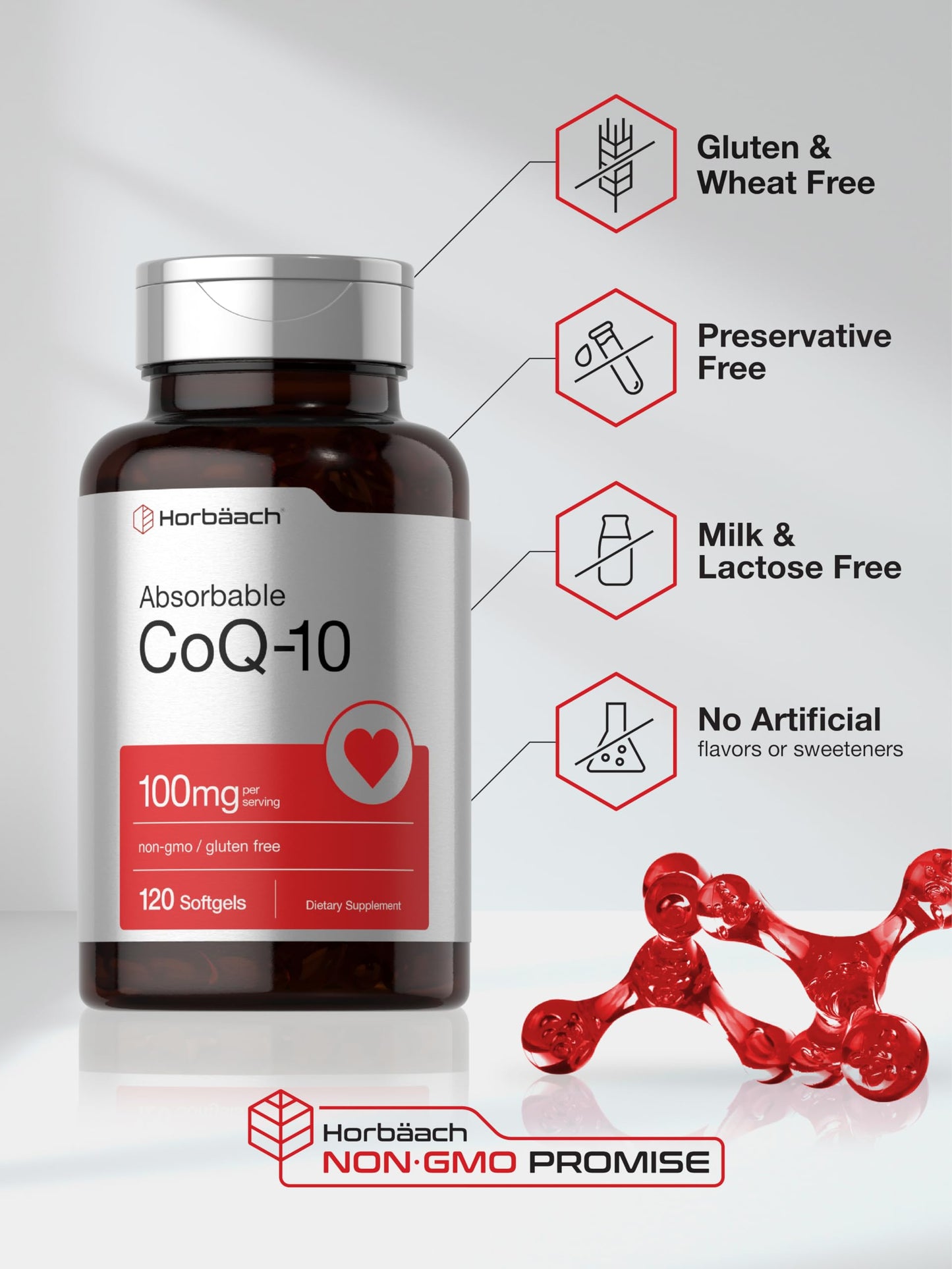 Horbäach CoQ10 100mg Softgels – 120 Count – Non-GMO & Gluten Free