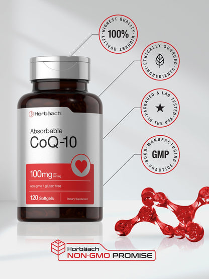 Horbäach CoQ10 100mg Softgels – 120 Count – Non-GMO & Gluten Free