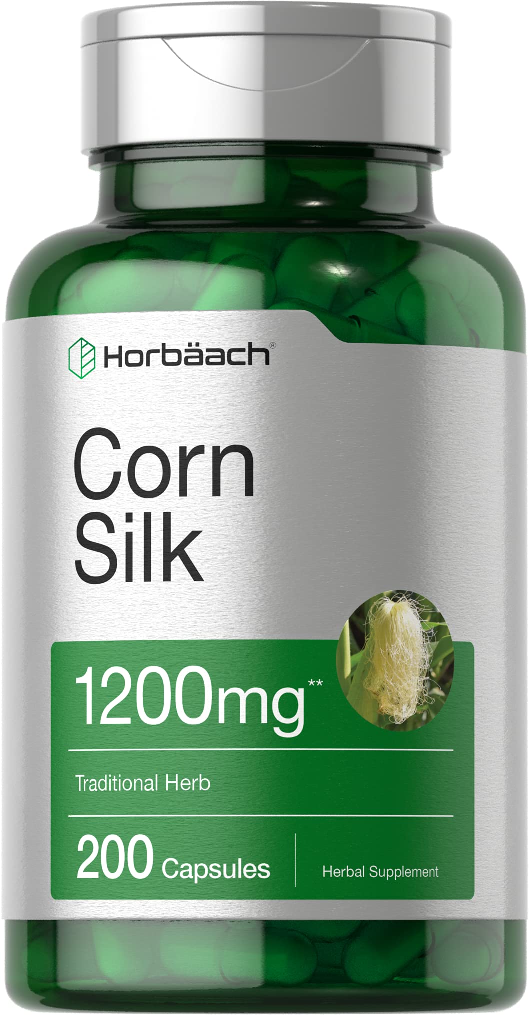 Horbäach Corn Silk Capsules 1200mg – 200 Count | Non-GMO, Gluten-Free