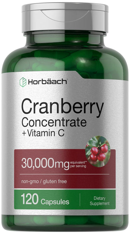 Horbäach Cranberry Concentrate + Vitamin C – 30,000mg, 120 Capsules | Non-GMO, Gluten Free