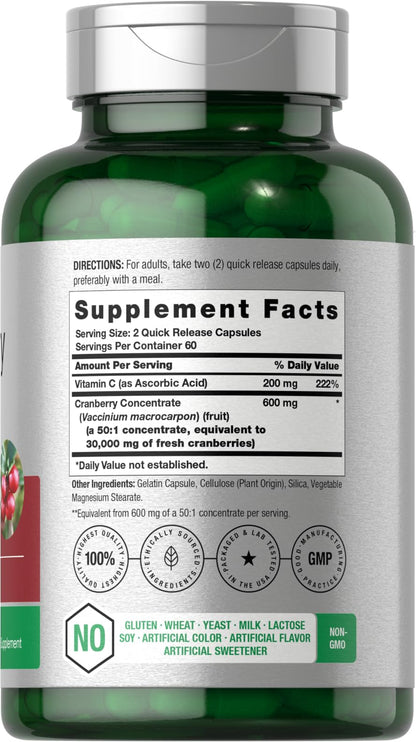 Horbäach Cranberry Concentrate + Vitamin C – 30,000mg, 120 Capsules | Non-GMO, Gluten Free