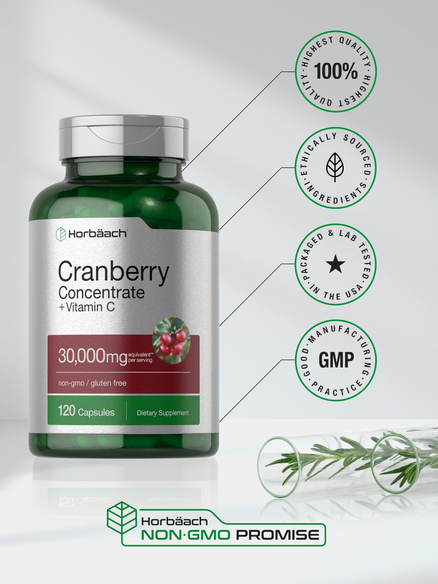 Horbäach Cranberry Concentrate Pills + Vitamin C – 30,000mg | Pack of 2