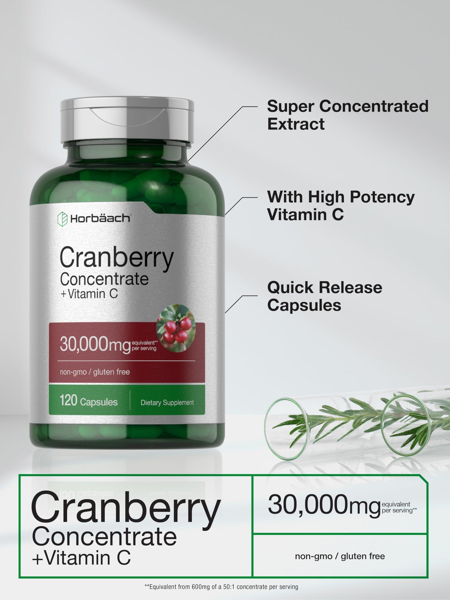 Horbäach Cranberry Concentrate Pills + Vitamin C – 30,000mg | Pack of 2