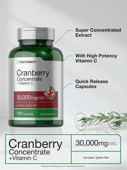 Horbäach Cranberry Concentrate Pills + Vitamin C – 30,000mg | Pack of 2