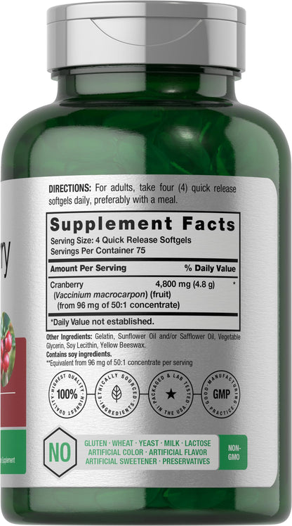Horbäach Cranberry Pills 4800mg – 300 Softgels | Non-GMO, Gluten Free, From Concentrate