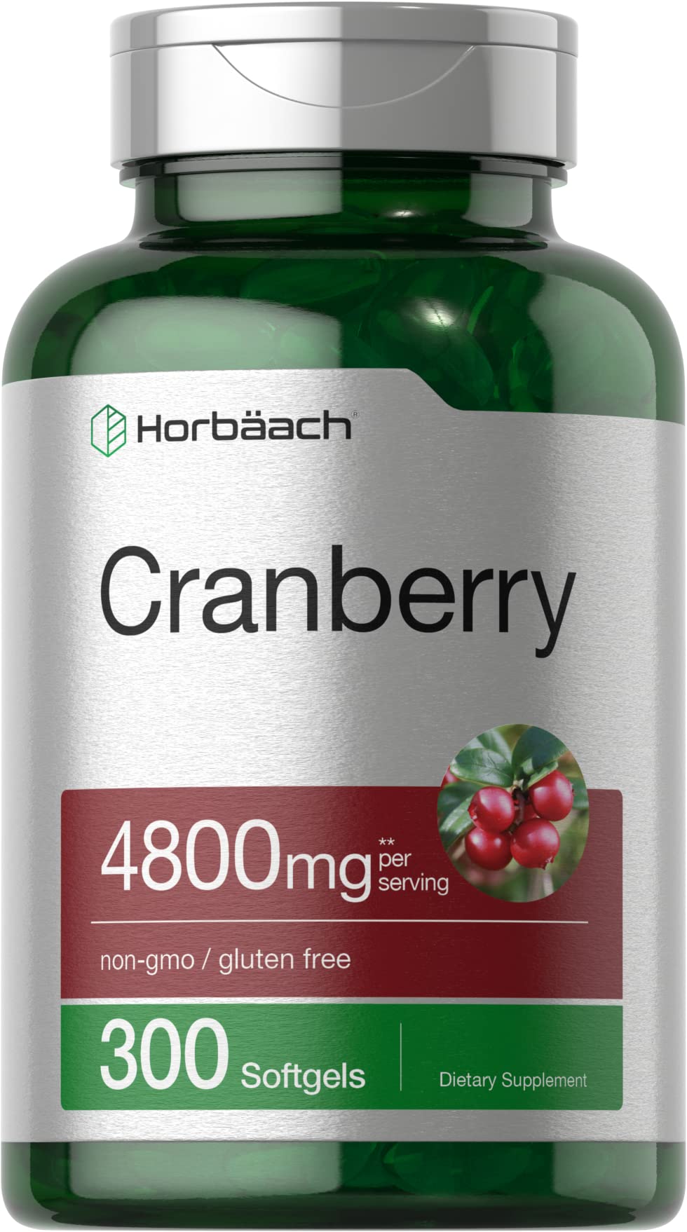 Horbäach Cranberry Pills 4800mg – 300 Softgels | Non-GMO, Gluten Free, From Concentrate