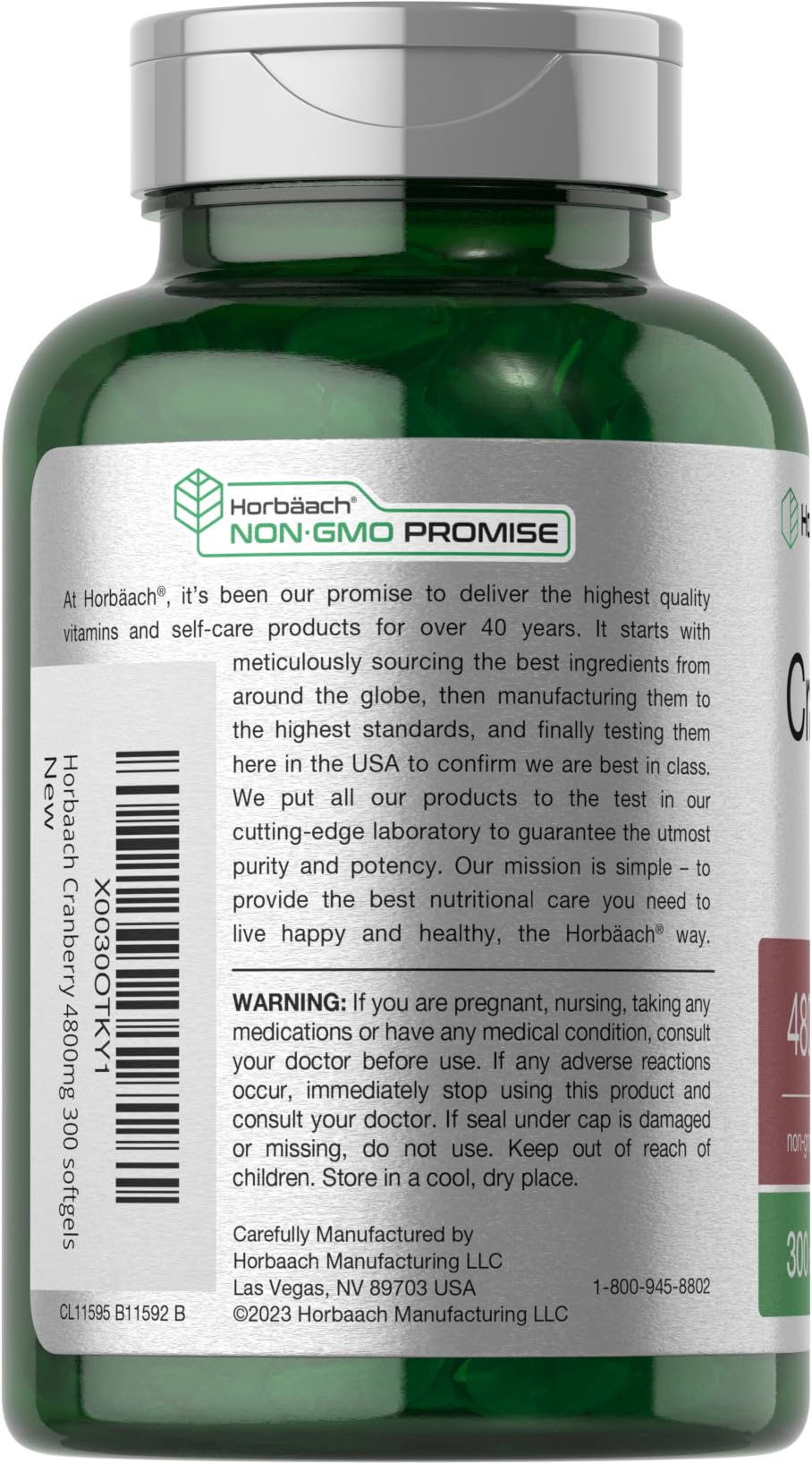 Horbäach Cranberry Pills 4800mg – 300 Softgels | Non-GMO, Gluten Free, From Concentrate