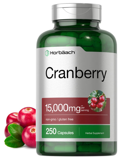 Horbäach Cranberry Pills + Vitamin C – 15,000mg, 250 Capsules | Non-GMO & Gluten Free (Concentrate Extract)