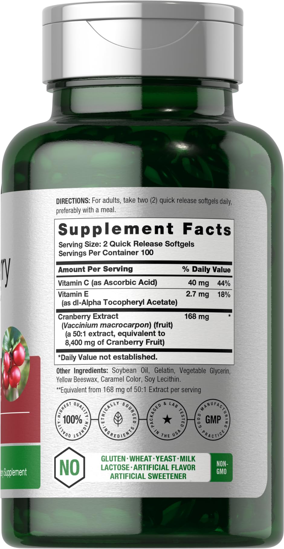 Horbäach Cranberry Pills for Women and Men – 8,400 mg per Serving, 200 Softgels | Vitamin C | Non-GMO, Gluten Free