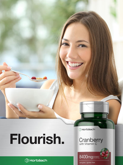 Horbäach Cranberry Pills for Women and Men – 8,400 mg per Serving, 200 Softgels | Vitamin C | Non-GMO, Gluten Free