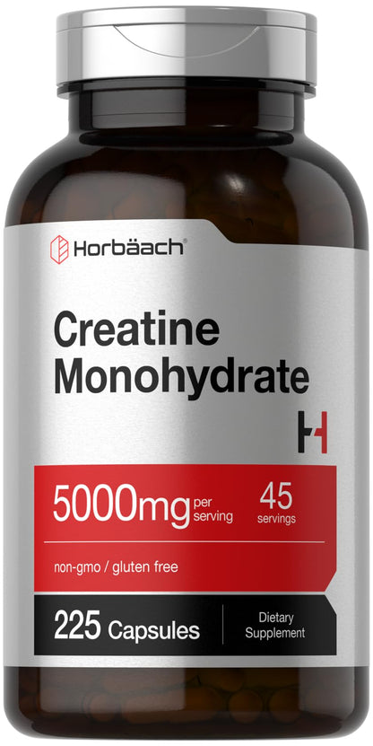 Horbäach Creatine Monohydrate 5g - 225 Capsules | Non-GMO, Gluten Free