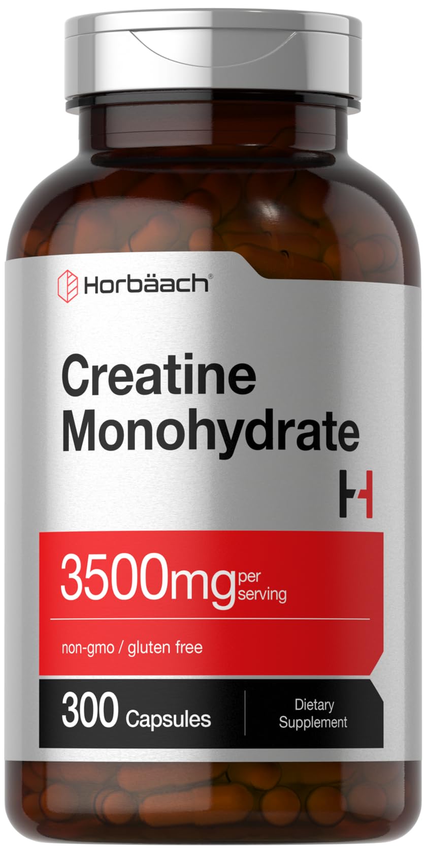 Horbäach Creatine Monohydrate Capsules - 3500mg, 300 Count | Non-GMO & Gluten Free