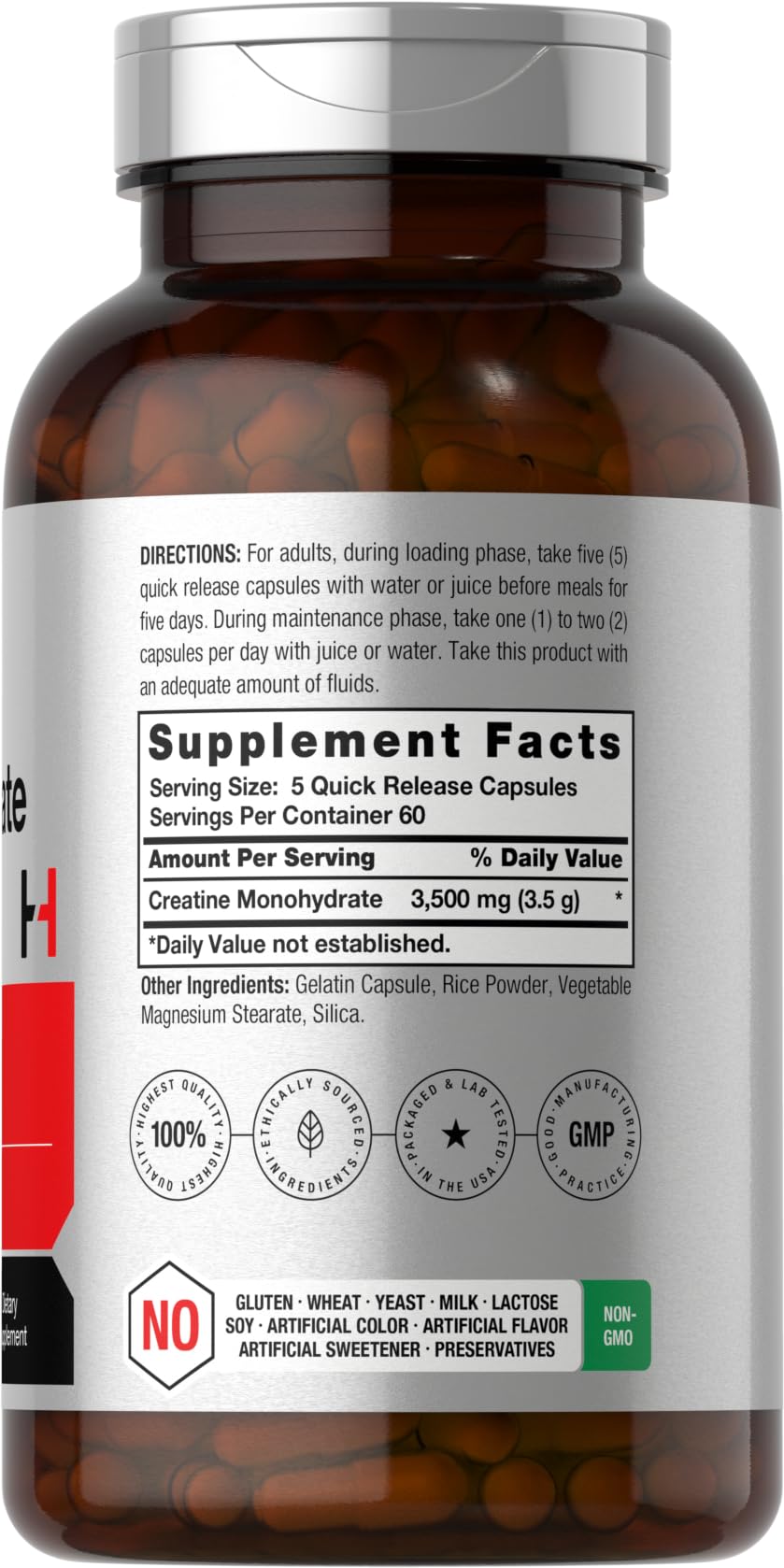 Horbäach Creatine Monohydrate Capsules - 3500mg, 300 Count | Non-GMO & Gluten Free