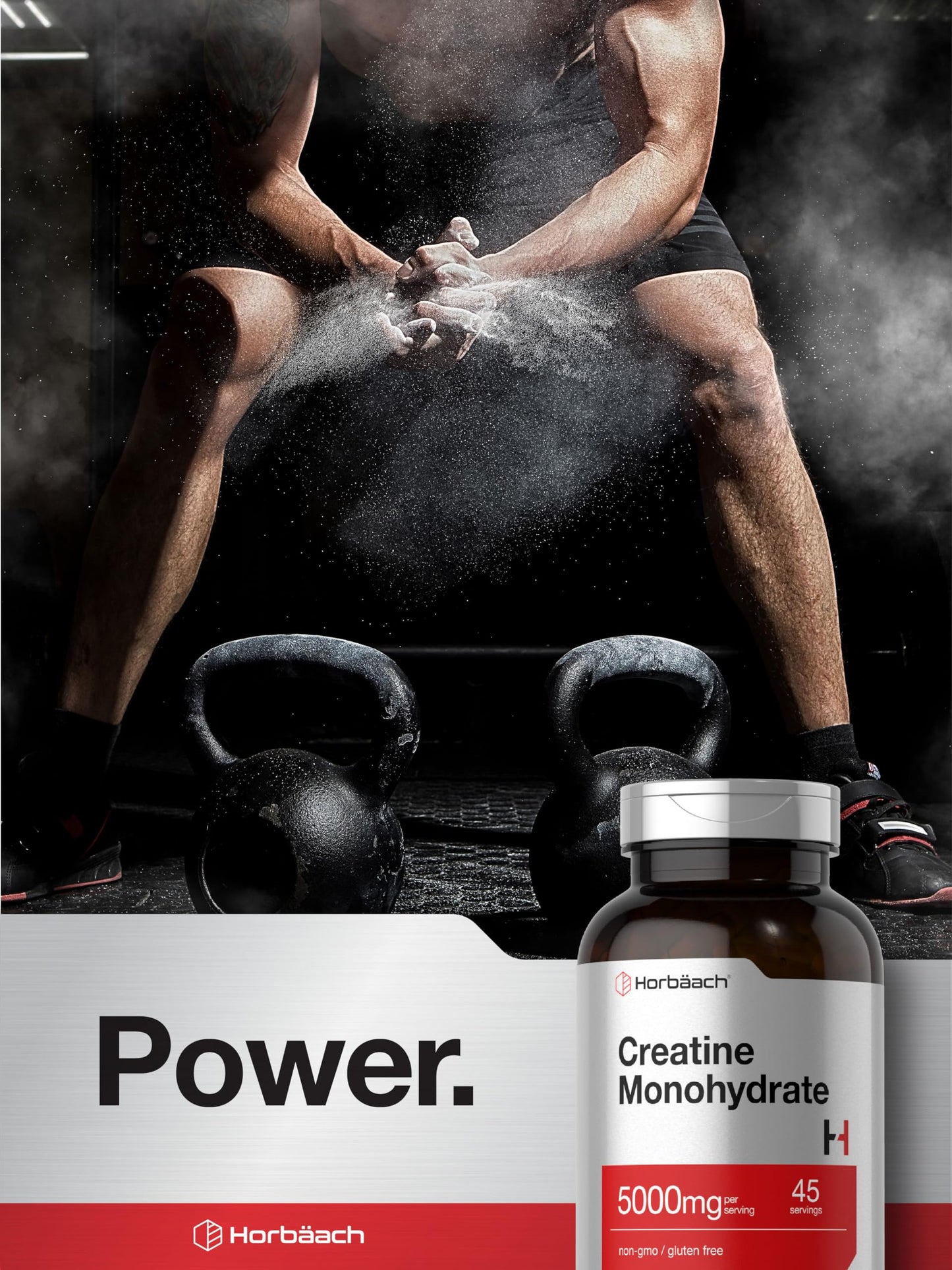 Horbäach Creatine Monohydrate 5g - 225 Capsules | Non-GMO, Gluten Free