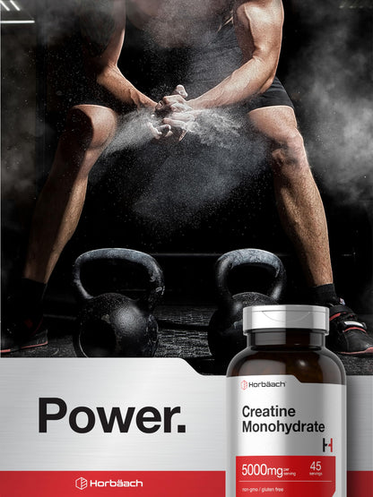 Horbäach Creatine Monohydrate 5g - 225 Capsules | Non-GMO, Gluten Free