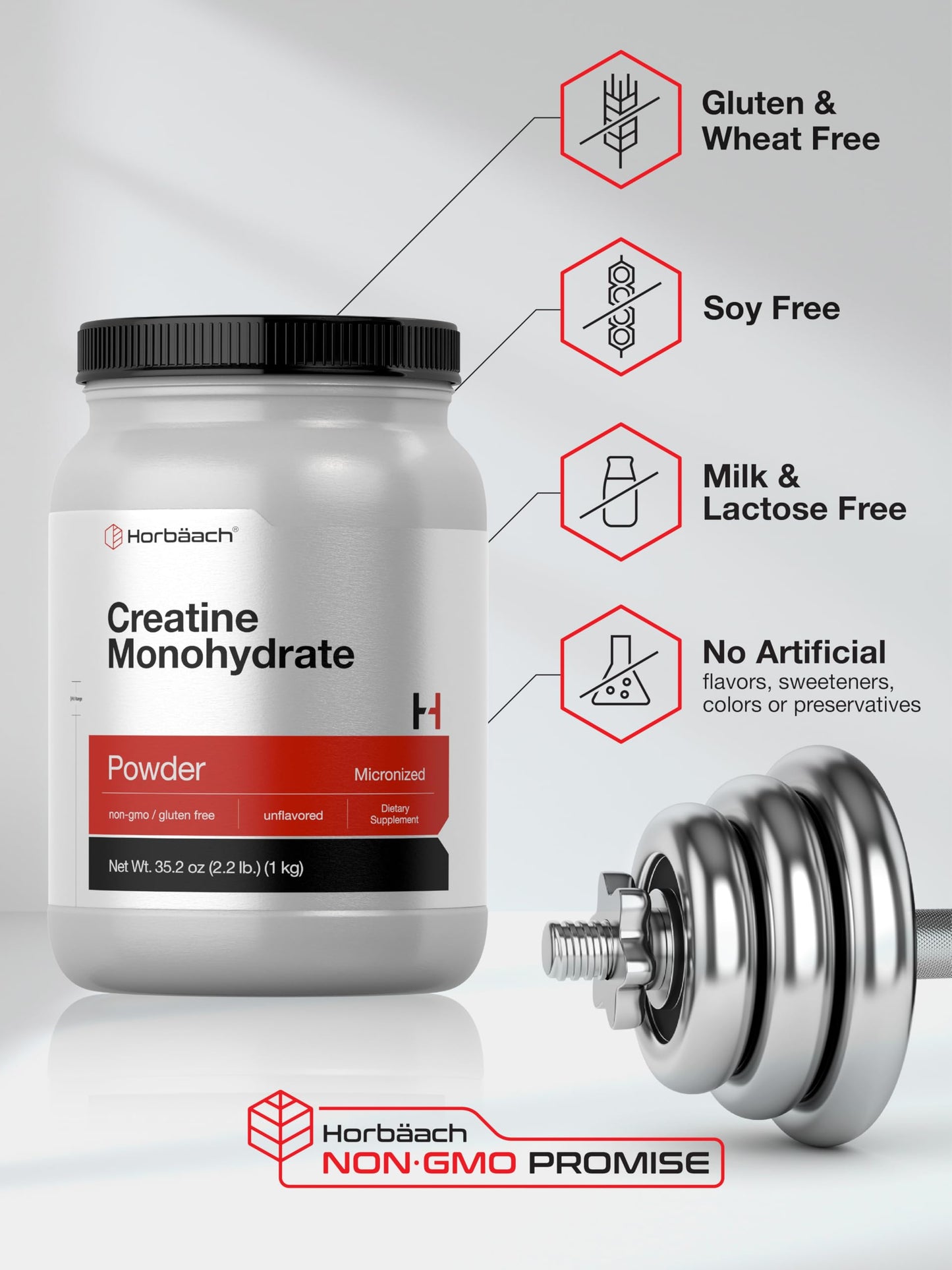Horbäach Creatine Monohydrate Powder – 2.2 lb, Unflavored