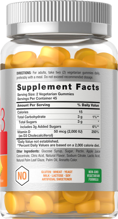 Horbäach Vitamin D3 2000 IU Gummies - 90 Count, Pineapple Flavor, Vegetarian, Non-GMO, Gluten Free