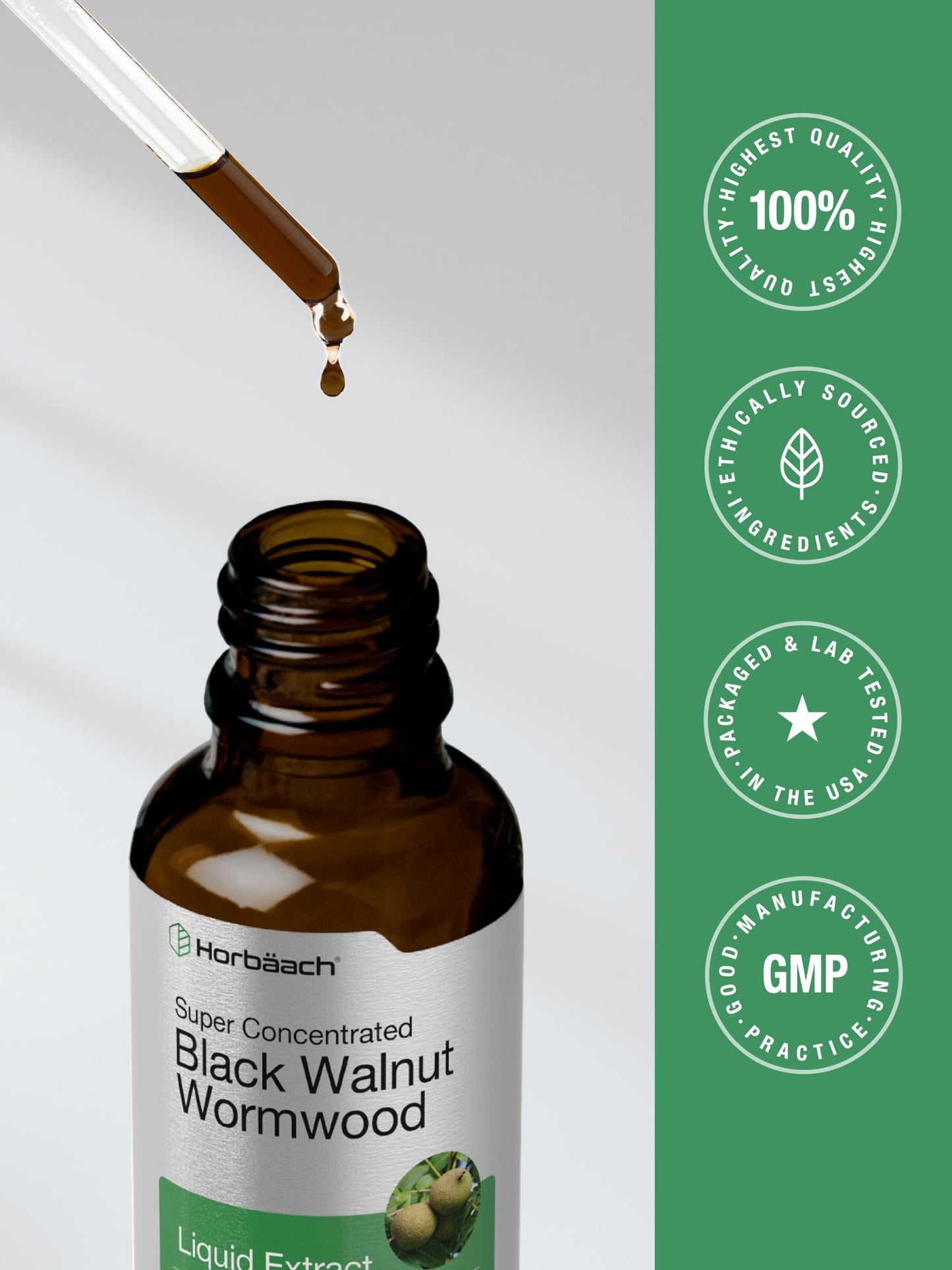 Horbaach Black Walnut Hull Wormwood Extract Tincture 2 fl oz – Alcohol-Free, Vegetarian & Gluten-Free