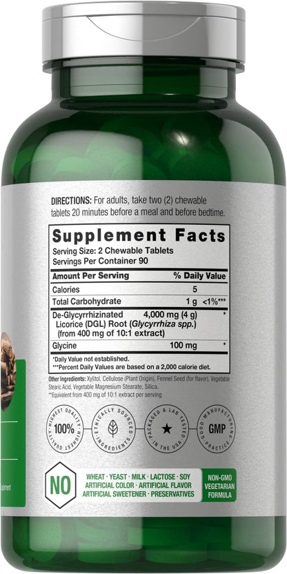 Horbäach DGL Licorice Chewable Tablets 4000mg | 180 Count | Vegetarian & Non-GMO | Deglycyrrhizinated Licorice Root Extract
