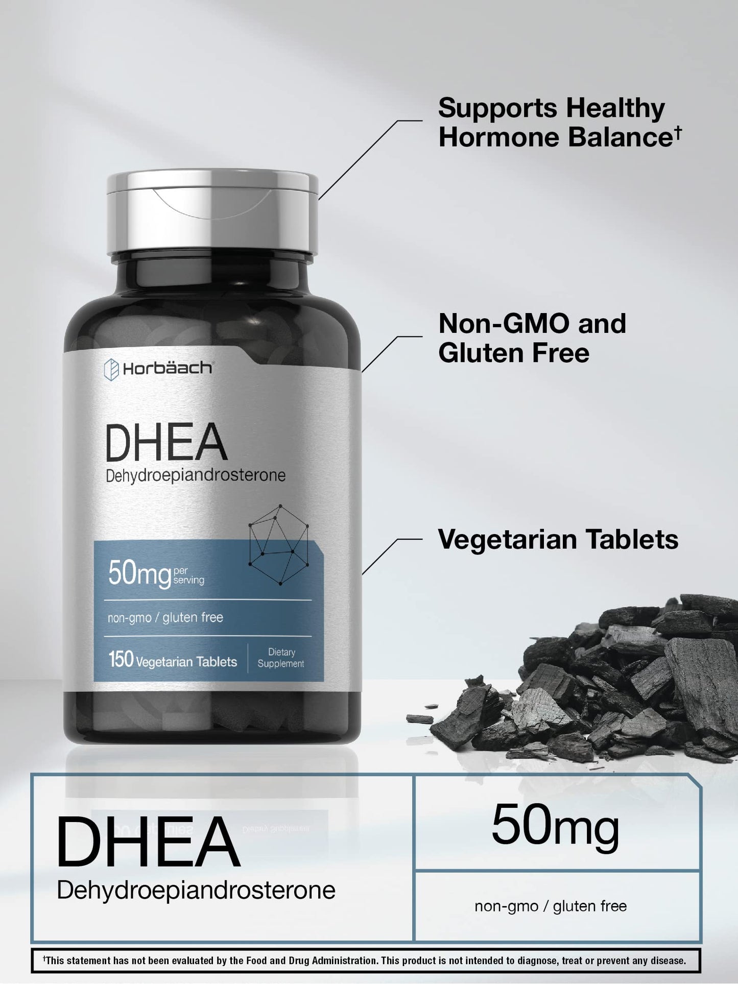 Horbäach DHEA 50mg 150 Tablets | Non-GMO, Gluten Free Supplement (Pack of 2)
