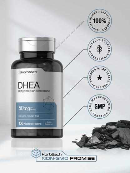Horbäach DHEA 50mg 150 Tablets | Non-GMO, Gluten Free Supplement (Pack of 2)
