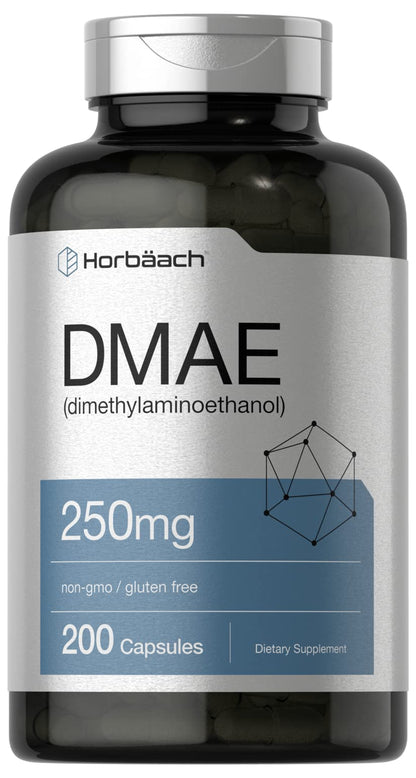 Horbaach DMAE Dimethylaminoethanol Bitartrate 250 mg | 200 Capsules | Non-GMO & Gluten Free Supplement