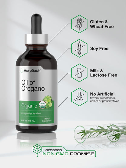 Horbäach Organic Oil of Oregano Drops 4 fl oz – Vegan, Non-GMO, Gluten Free