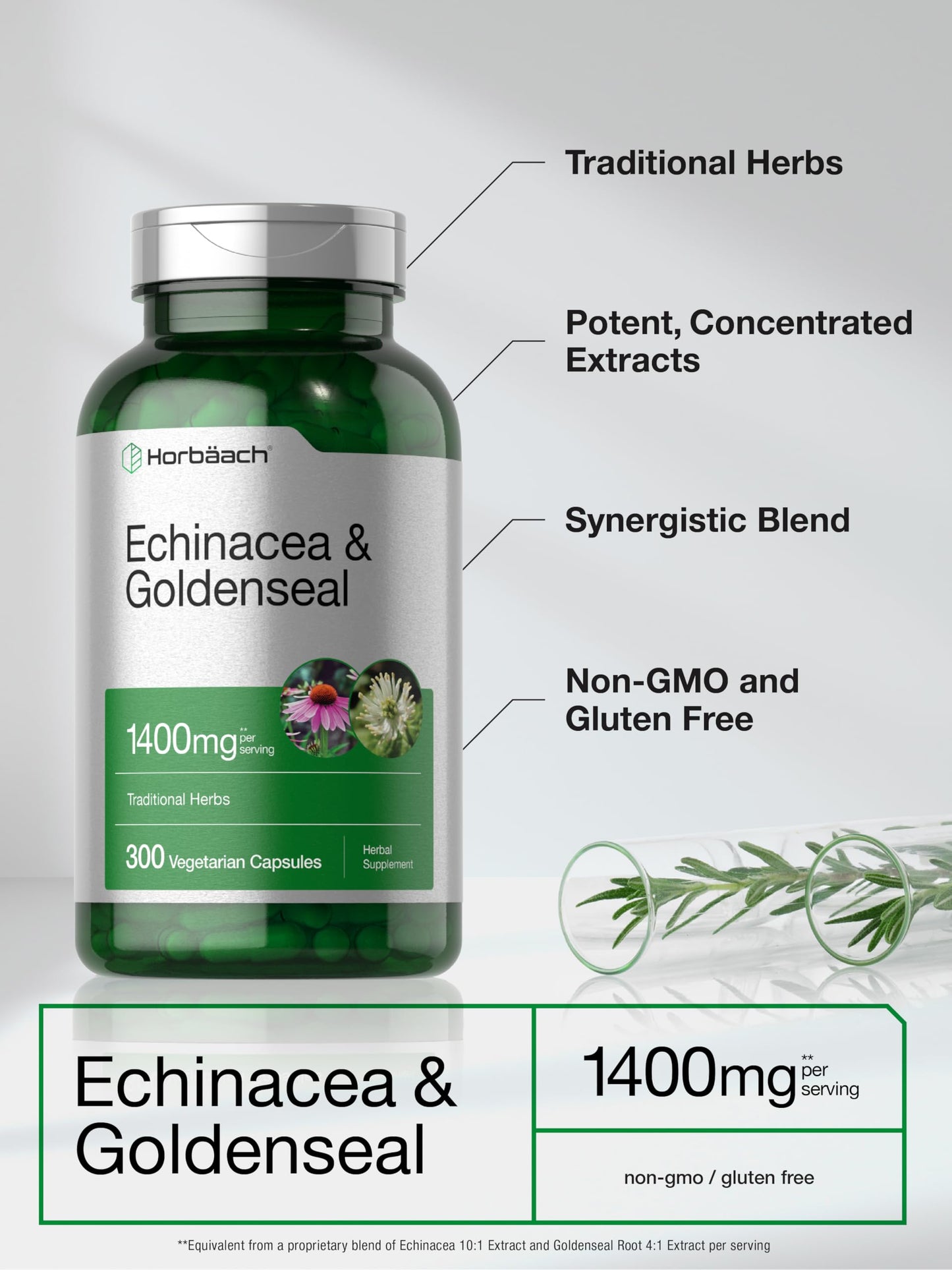 Horbäach Echinacea Goldenseal Capsules 1400mg | 300 Count