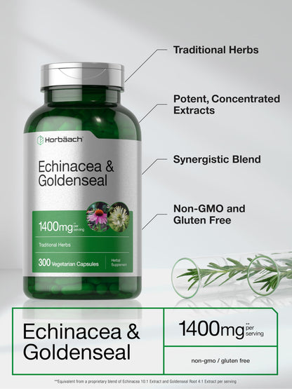 Horbäach Echinacea Goldenseal Capsules 1400mg | 300 Count