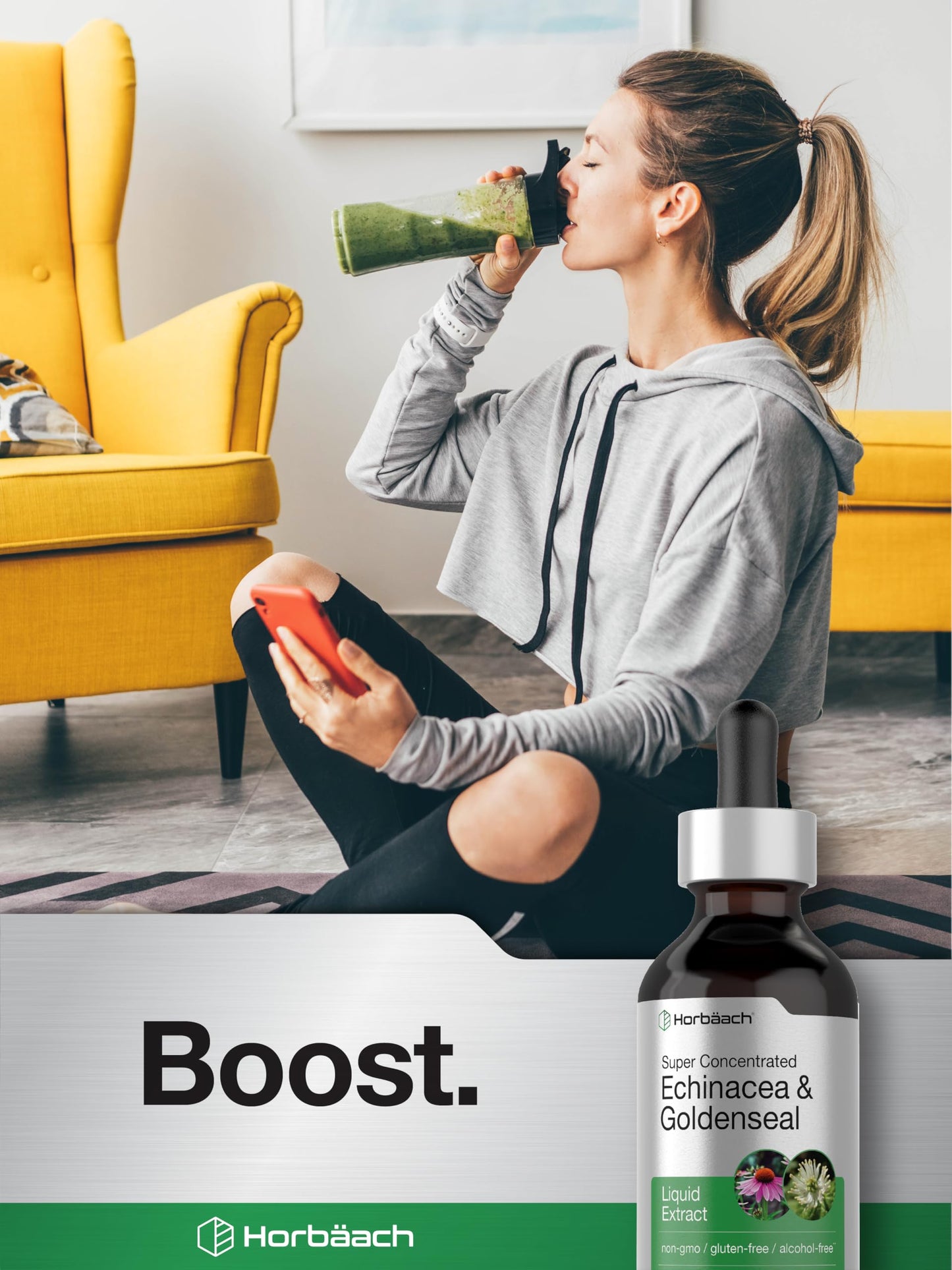 Horbaach Echinacea Goldenseal Liquid Tincture Drops – 2 oz, Alcohol-Free, Vegetarian & Non-GMO