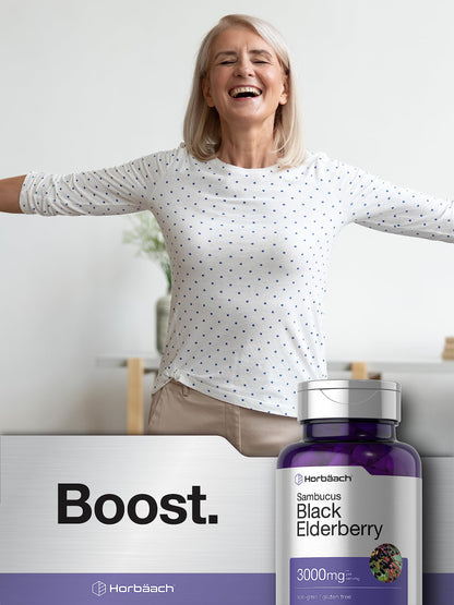 Horbäach Black Elderberry 3000mg Capsules – 180 Count | Non-GMO & Gluten Free