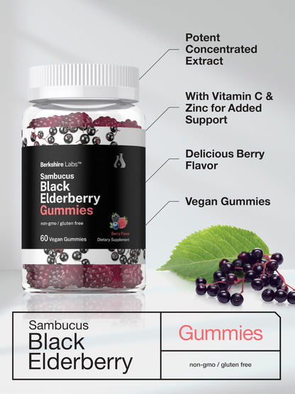 Horbaach Sambucus Black Elderberry Gummies – 60 Count, Vegan, Gluten Free, Vitamin C & Zinc