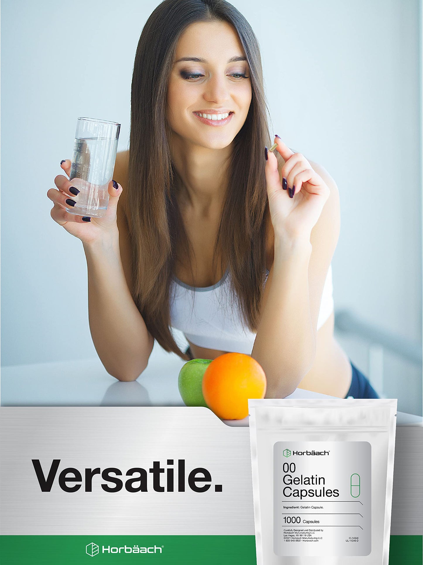 Empty Capsules Size 00 | 1000 Clear Gelatin Capsules | Resealable Bag | Non-GMO, Gluten Free | By Horbaach