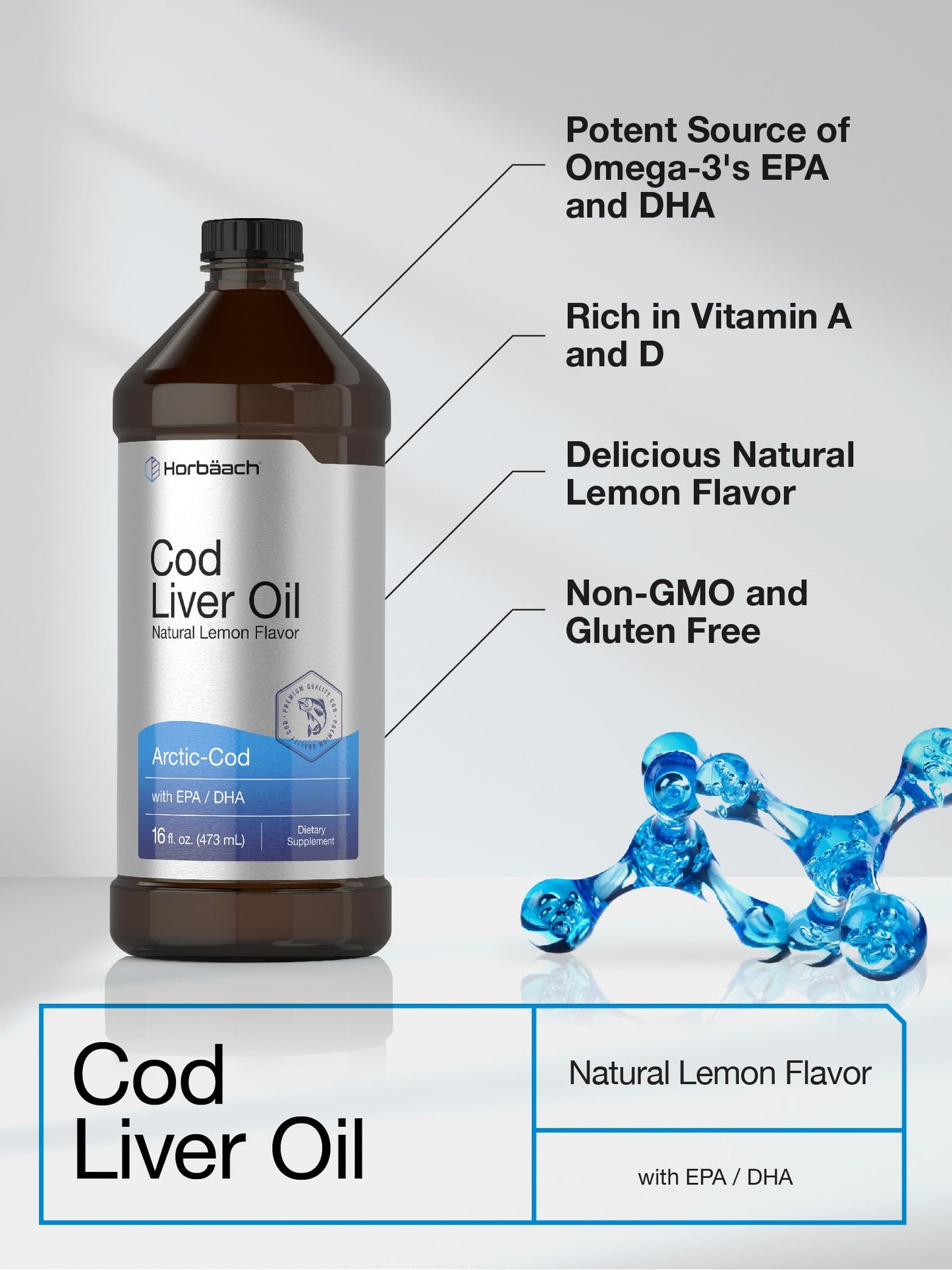 Horbäach Arctic Cod Liver Oil with EPA/DHA - 2 x 16 oz Lemon
