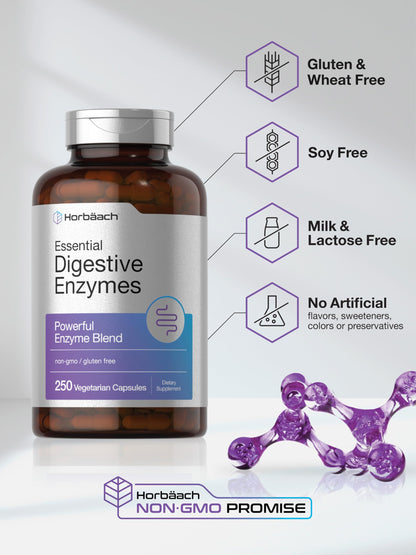 Horbäach Digestive Enzymes - 250 Capsules | Gluten Free & Non-GMO
