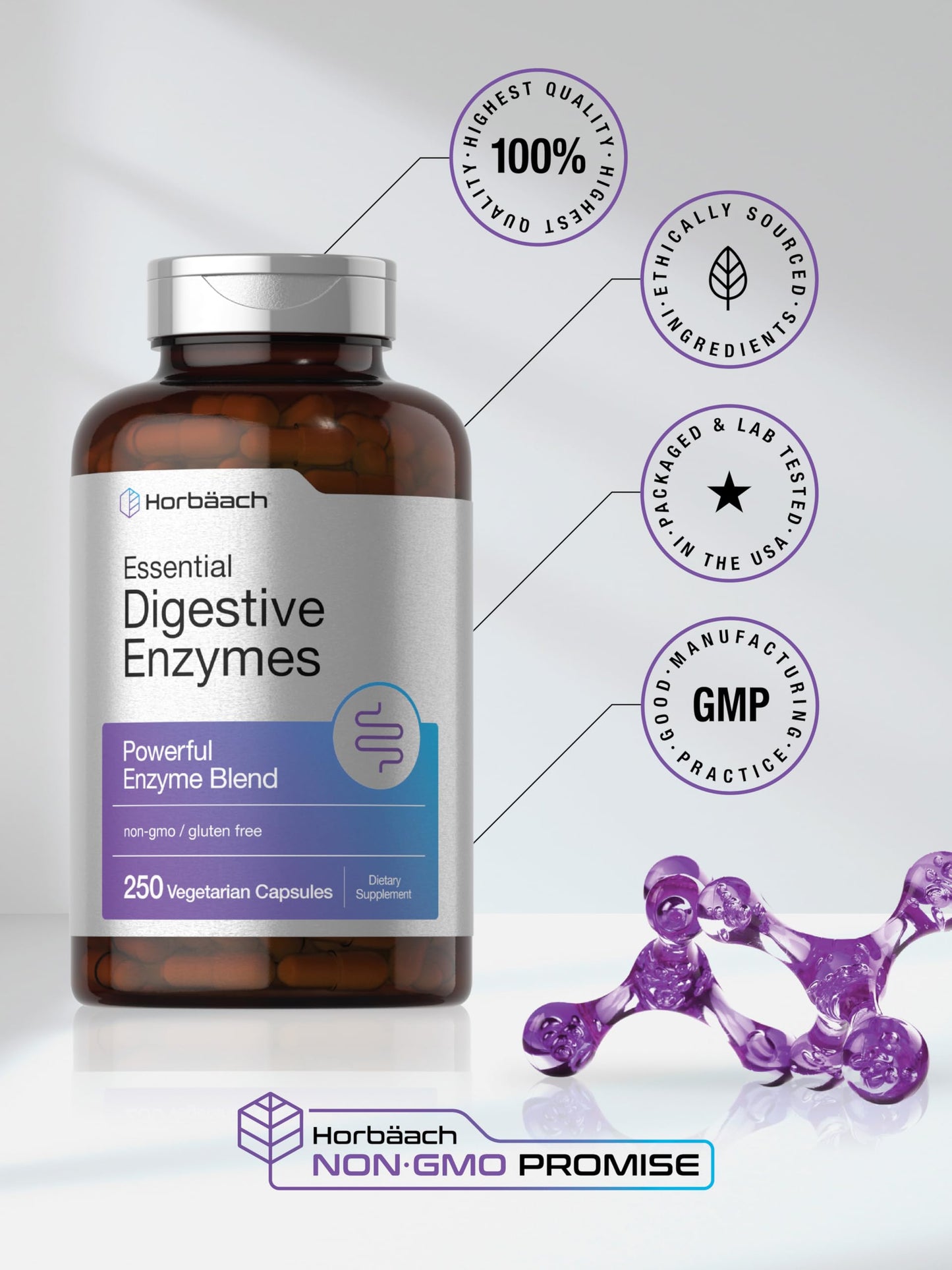 Horbäach Digestive Enzymes - 250 Capsules | Gluten Free & Non-GMO