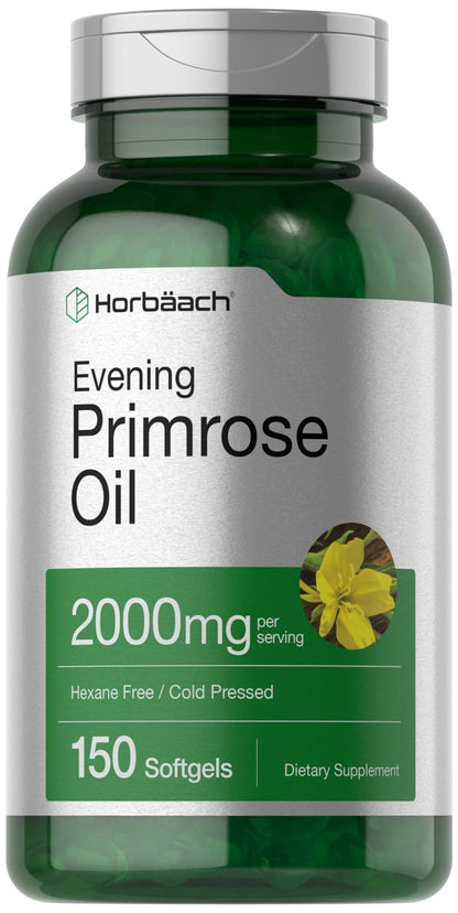 Horbäach Evening Primrose Oil Softgels 2000 mg – 150 ct | Non-GMO, Gluten Free