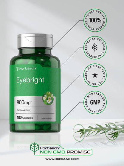 Horbäach Eyebright Herbal Supplement 800mg | 180 Capsules | Non-GMO & Gluten Free