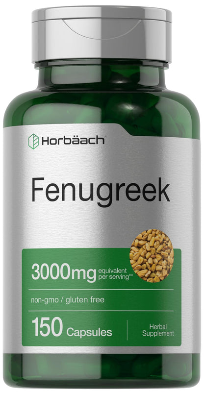 Horbäach Fenugreek Capsules 3000 mg | 150 Count | Non-GMO & Gluten Free