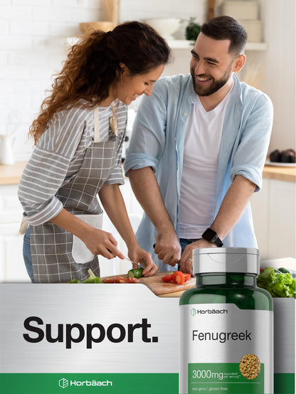 Horbäach Fenugreek Capsules 3000 mg | 150 Count | Non-GMO & Gluten Free