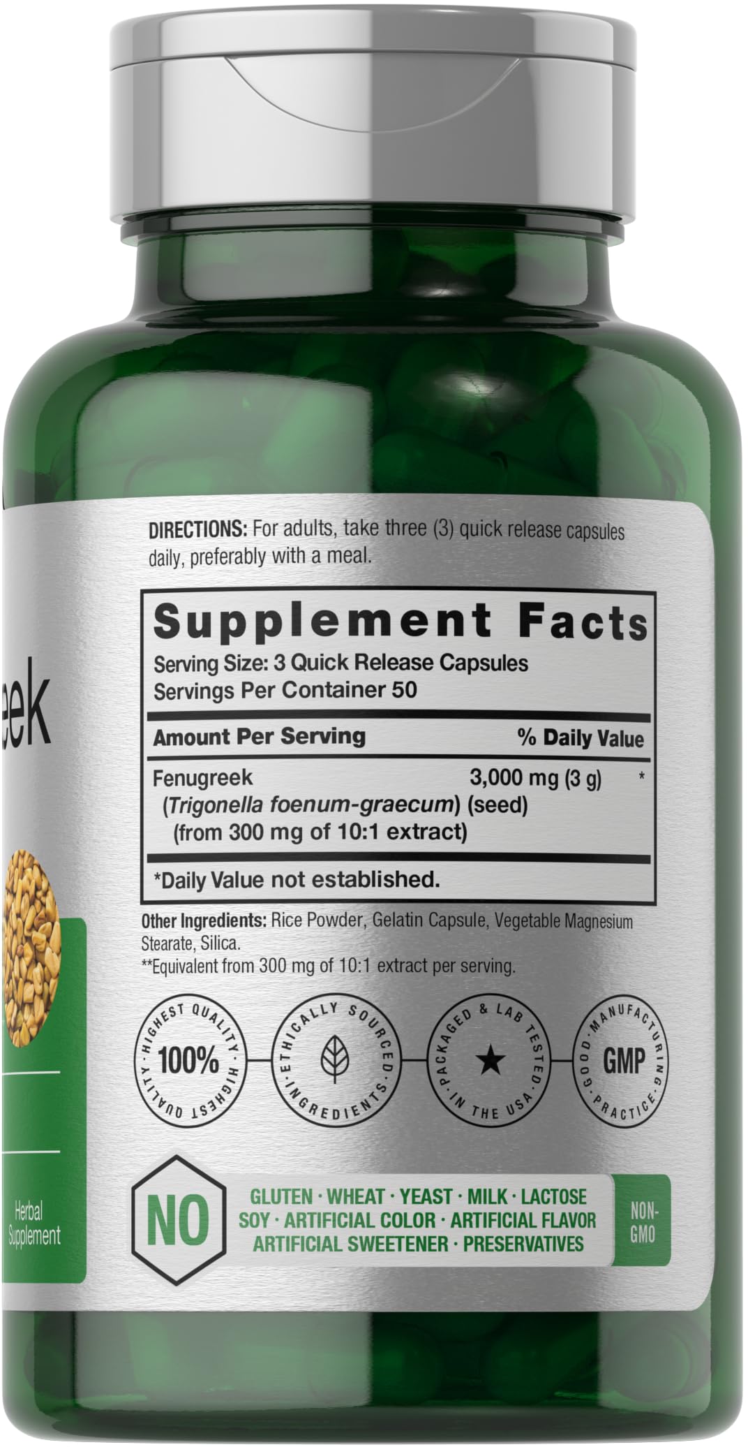 Horbäach Fenugreek Capsules 3000 mg | 150 Count | Non-GMO & Gluten Free
